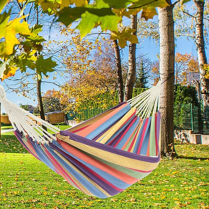 Hammock with Stand, Heavy Duty Hammock with Carrying Bag, Polyester Outdoor Leisure Hammocks for Outside Backyard, Camping, Garden, Yard, Patio, 250 lbs Weight Capacity (Colorful)