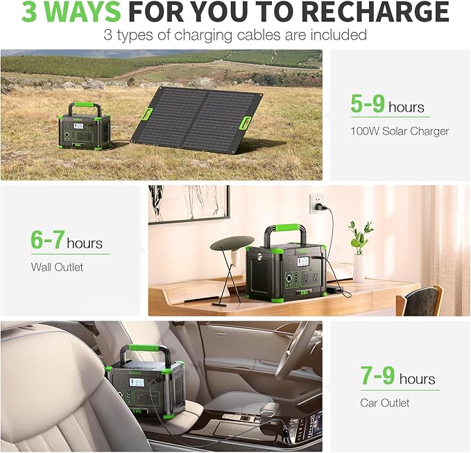 EBL Portable Power Station 500w(Peak 1000W), Camping Solar 519.48Wh Outdoor Solar Generator Backup Battery Pack with 2x120V AC Outlets, 10-Port Powerhouse for Outdoor and Indoor Emergency Use