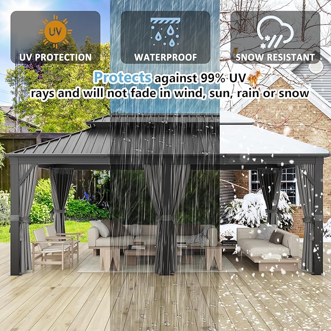 Aoxun 20Ft X 12Ft Hardtop Gazebo, Aluminum Metal Outdoor Gazebo with Breathable Netting and Curtains, Galvanized Steel Double Top, Permanent Patio Pavilion for Backyard, Wedding, Party