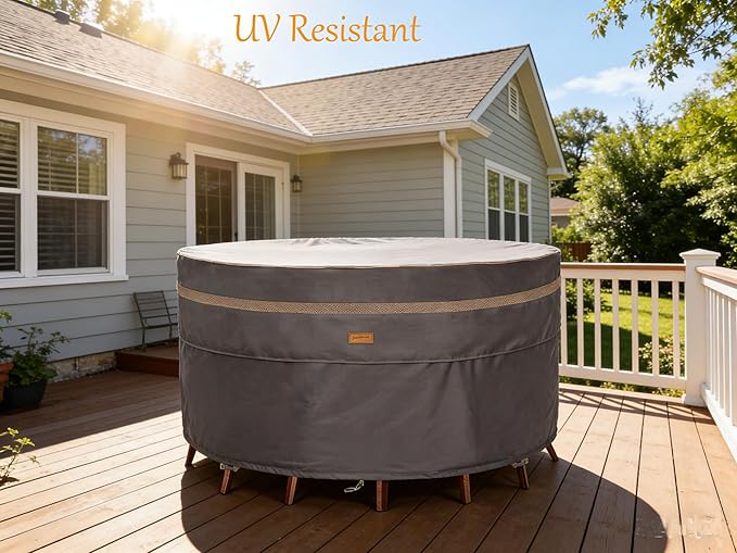 Heavy Duty Waterproof Patio Furniture Covers UV Resistant Round Outdoor Table Chair Covers Large Round 96"Diax28"H Dark Grey