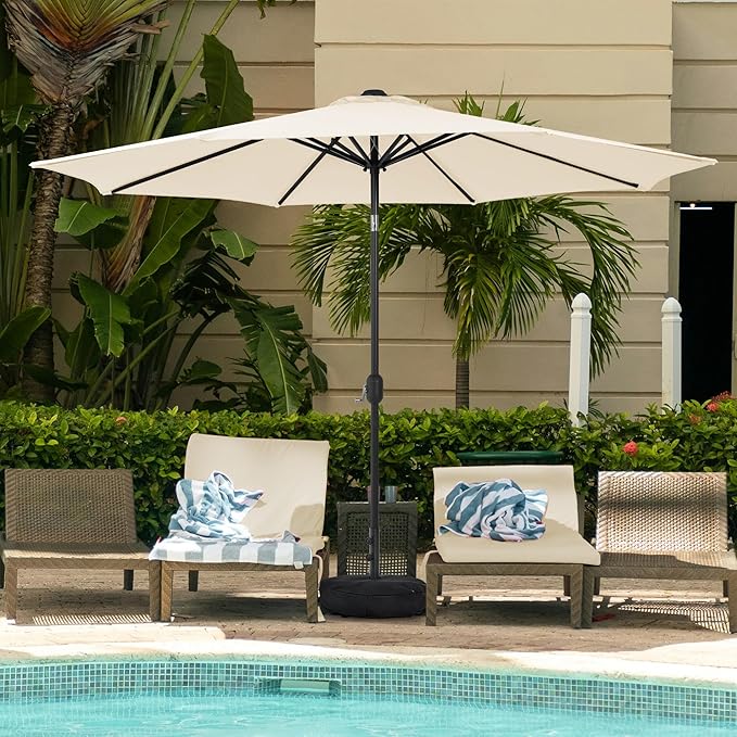 Sundale Outdoor 10 ft Patio Umbrella with Sand Bag Umbrella Base Included, Outdoor Umbrella with Tilt and Crank, Beige