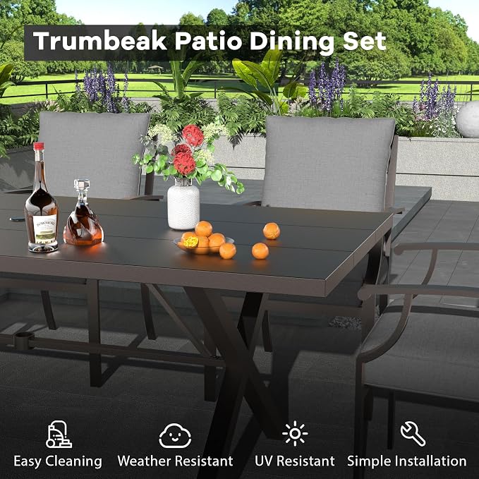 9-Piece Patio Dining Set Outdoor Conversation Set,Metal Outdoor Furniture Set with Umbrella Hole Cut-Out 78.7" x 35.4" Table and 8 Metal Backrest Chairs for Backyard,Garden,Grey