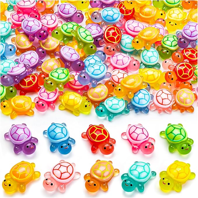80Pcs Luminous Mini Resin Turtles Cute Tiny Turtle to Hide for Garden Micro | Glow in The Dark Turtle Animals Figurines, Landscaping Home Decor Party Presents(10 Colors)