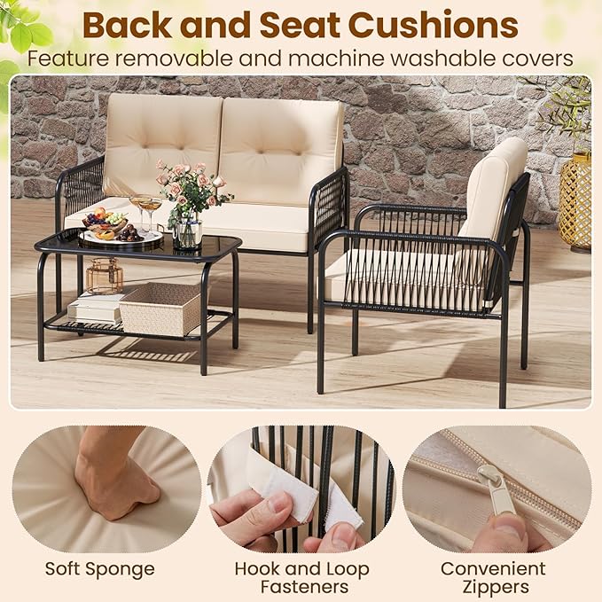 Tangkula 8 Pieces Patio Furniture Set, PE Rattan Sofa Chairs with Loveseat, Tempered Glass Coffee Table and Soft Cushions, Outdoor Conversation Set for Porch, Backyard, Garden and Poolside
