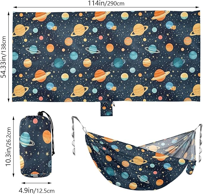 Camping Hammock Outdoor Hammocks for Outside Space Planet Cute Navy Beach Trees Portable Lightweight with Pockets Tree Straps Indoor