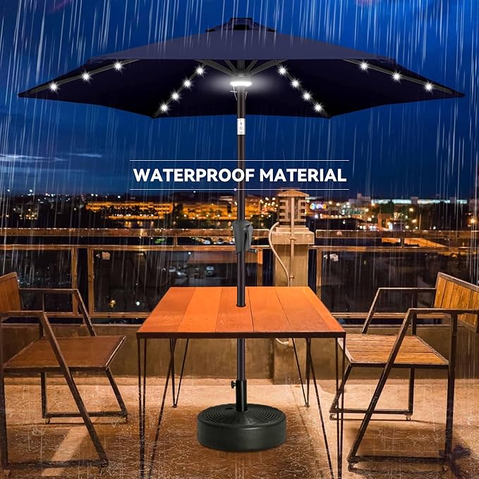 Jarka&Co 7.5ft Solar Patio Umbrella - Lighted Solar Outdoor Umbrella with 24 LED Lights Waterprool UV Protection, Market Table Umbrella with Tilt for Backyard, Garden, Pool, Porch (Navy Blue)