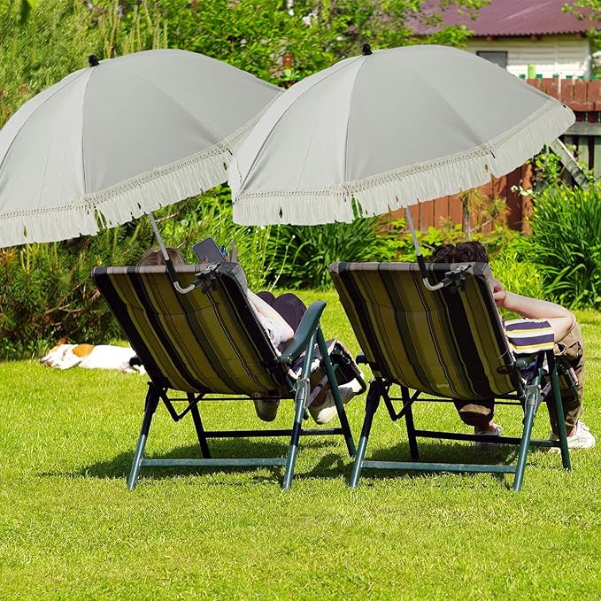 Buryeah 2 Pcs Beach Chair Umbrella Automatic with Universal Adjustable Clamp 44" UPF 50+ Portable Clamp on Beach Chair for Wheelchair Patio Golf Carts Camping