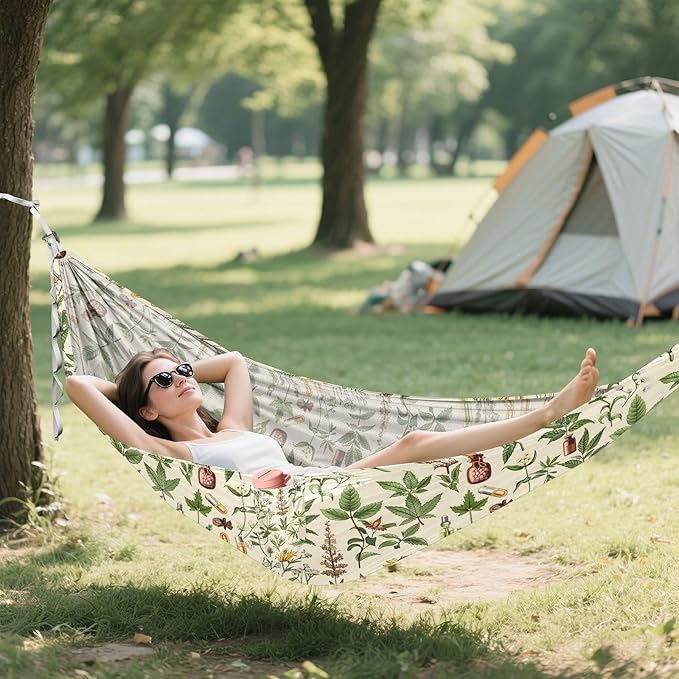 Camping Hammock Outdoor Hammocks for Outside Herbal Floristic Beach Trees Portable Lightweight with Pockets Tree Straps Indoor