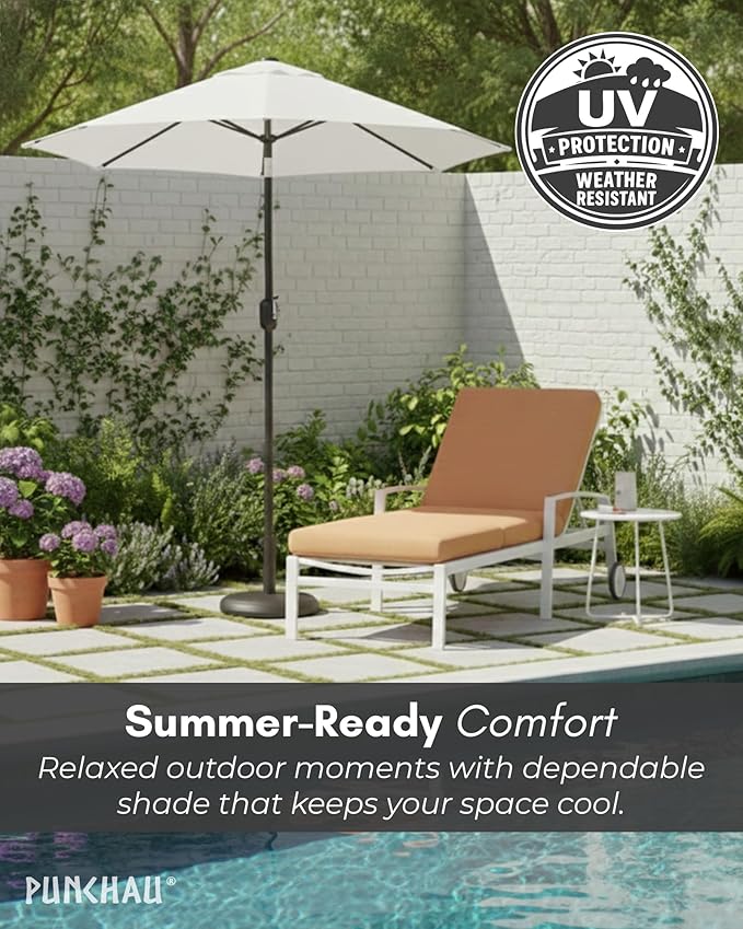 6 Ft Outdoor Patio Umbrella, Easy Open/Close Crank and Push Button Tilt Adjustment - White Market Umbrellas