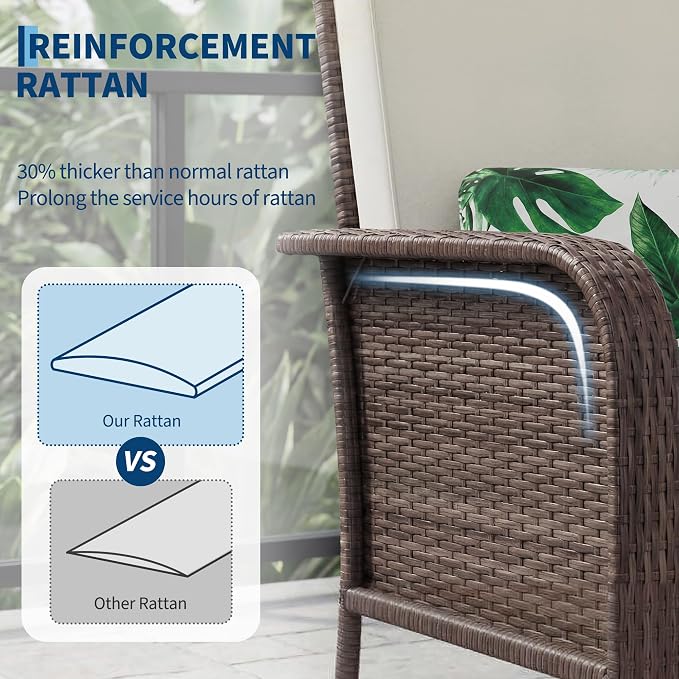 GarveeTech Outdoor Wicker Chairs,2-Piece Brown Patio Furniture Set, All-Weather High-Back Rattan Chair with Thick Cushions for Deck, Porch, Balcony, Backyard, Garden(Brown Wicker with Beige Cushions)