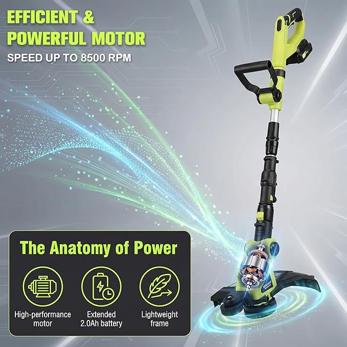 KITLUCK Cordless String Trimmer & Edger, 20V Electric Lawn Mower Weed Cutter with Auto Line Feed, 12″ Grass Trimmer Edger Lawn Tool with 4 PCS Spool Line and 2.0Ah Battery for Lawn Care, Yard, Garden