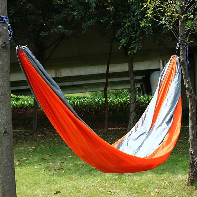 Ruilogod Home Yard, Parachute Nylon, Double Nest, Swing, Relaxing Bed, Lightweight Portable, Hanging, Hammock with, Carabiners Gray (id: 965 549 3b9 0d5 17a