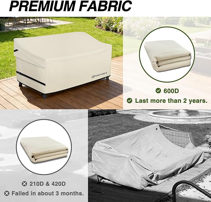 Porch Shield Patio 3-Seater Sofa Cover - Waterproof Outdoor Couch Deep Seat Sofa Cover 86W x 38D x 35H inch, Beige