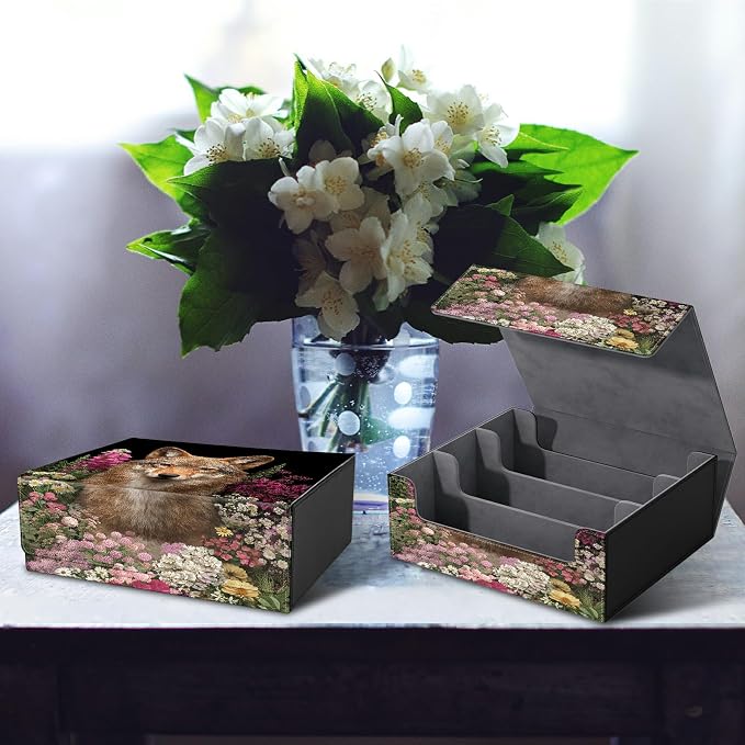 Large Card Deck Box for MTG, Fits 1200+ Sleeved Cards, PU Leather Storage Case with Strong Magnetic Closure, Multiple Colors Available for TCG CCG Baseball Card Collections, Flower Wolf