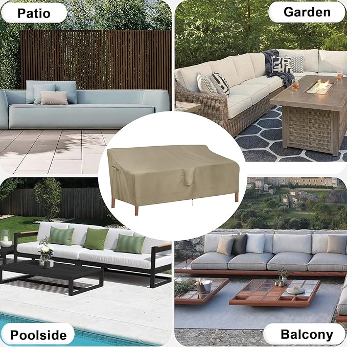 OutdoorLines Outdoor Waterproof Patio 4-Seater Couch Cover - UV Resistant Patio Sofa Furniture Covers Weatherproof Heavy Duty Glider Covers for Outdoor Furniture, 104Wx32.5Dx33H Inches, Camel