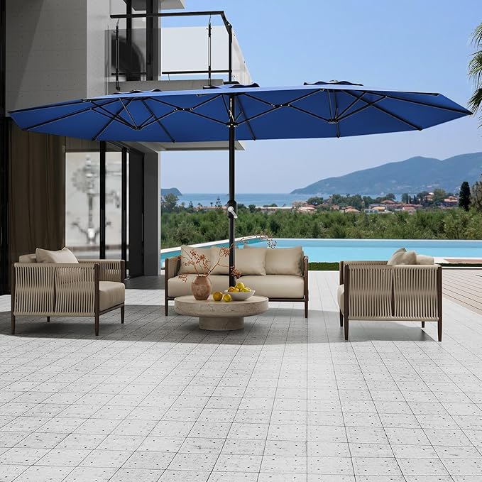 13ft Patio Umbrella with Double Canopy, Commercial Grade Extra Large Outdoor Market Umbrella for Patio Table, Pool & Backyard, Heavy Duty Aluminum Pole & Fiberglass Ribs, Parasol-Style Fabric, No Base