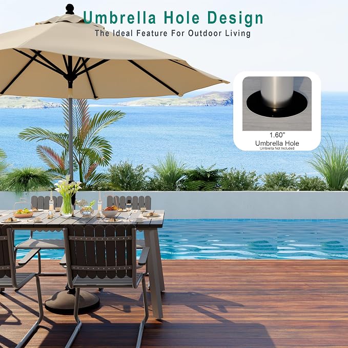 Outdoor Dining Set for 4, Patio Table and Chairs Set with Umbrella Hole, 5 Pieces All-Weather HDPE Outdoor Furniture Sets for Backyard Poolside Lawn Garden (Charcoal)
