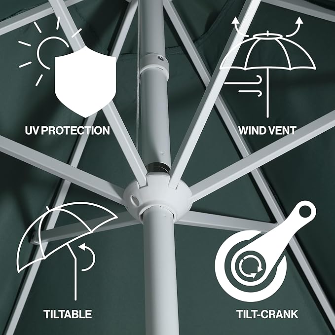 JONATHAN Y UMB1001 Collins 9 ft. Classic Cottage Tassel Market Patio Umbrella with Auto-Tilt, Crank, Wind Vent and UV Protection