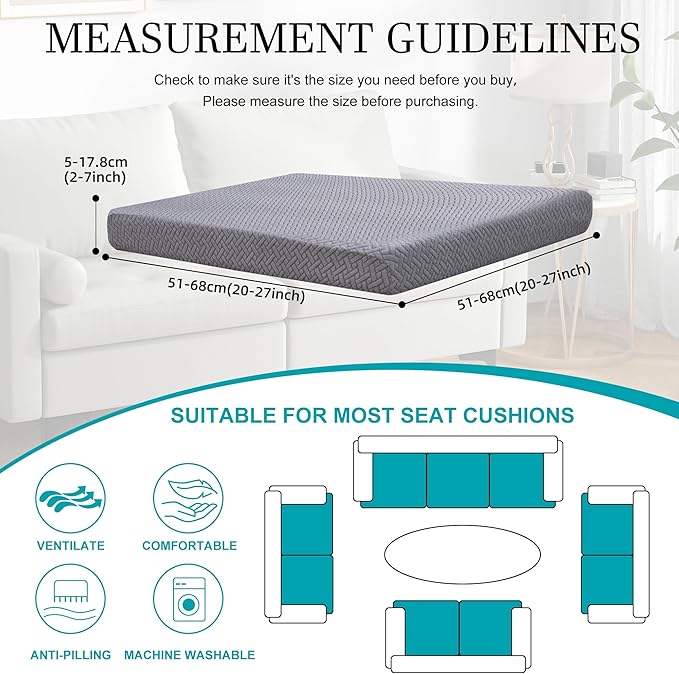 BIETYONE 12Pcs Stretch Patio Cushion Covers,Outdoor Couch Covers Replacement,Outdoor Couch & Sofa Slipcovers,for Patio Furniture Cushion Covers,Washable Reusable Furniture Protector (Grey,Cover Only)