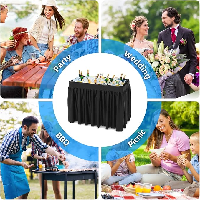 Party Outdoor Cooler Table, Black Skirt &Drain Hose Plastic Chill Table to Keep Drinks Cool, Portable Foldable Self-Serving Beverage Ice Cooler Bar for Wedding, Picnics, Barbecues, Fishing
