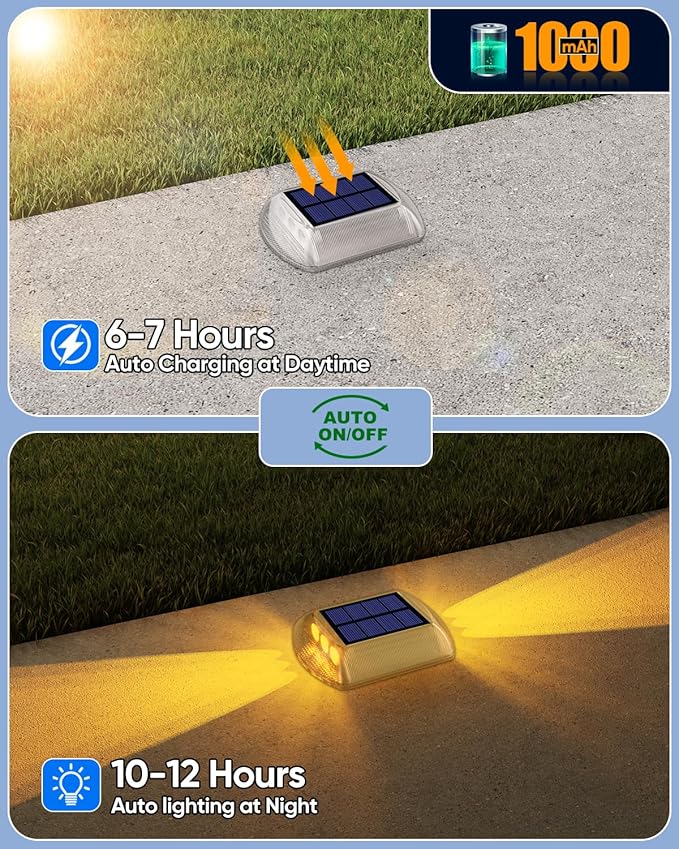 DetarZinLED Solar Deck Lights Outdoor, 8 Pack Warm White Driveway Lights Solar Powered, IP68 Waterproof Stick on & Screw Dock Light for Pathway, Walkway, Sidewalk, Patio, Pool Deck, Garden, Step