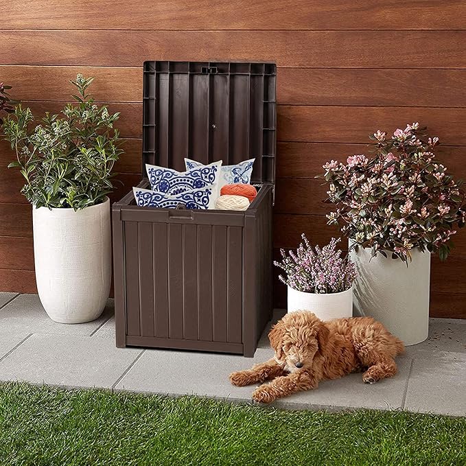 51 Gallon Outdoor Large Deck Storage Box, Resin Wicker Patio Storage Container for Patio Cushions, Gardening Tools and Toys (Brown)