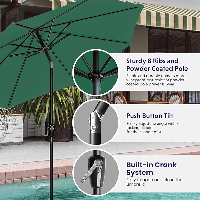 iPower 9ft Patio Umbrella Outdoor Table Umbrellas with 8 Sturdy Ribs, Push Button Tilt and Crank for Yard, Pool and Garden