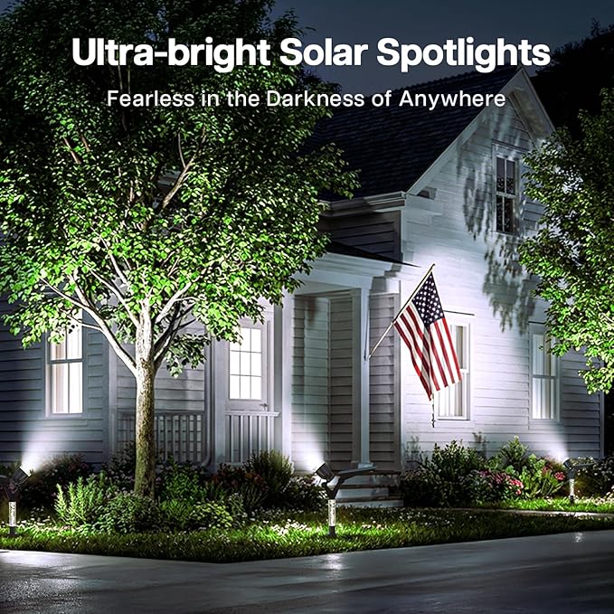Solar Lights Outdoor Waterproof Spot Lights, 4 Pack Solar Powered Garden Spotlights for Outside Yard Pathway House Landscape Lighting, Auto On/Off, 6000K Cold White