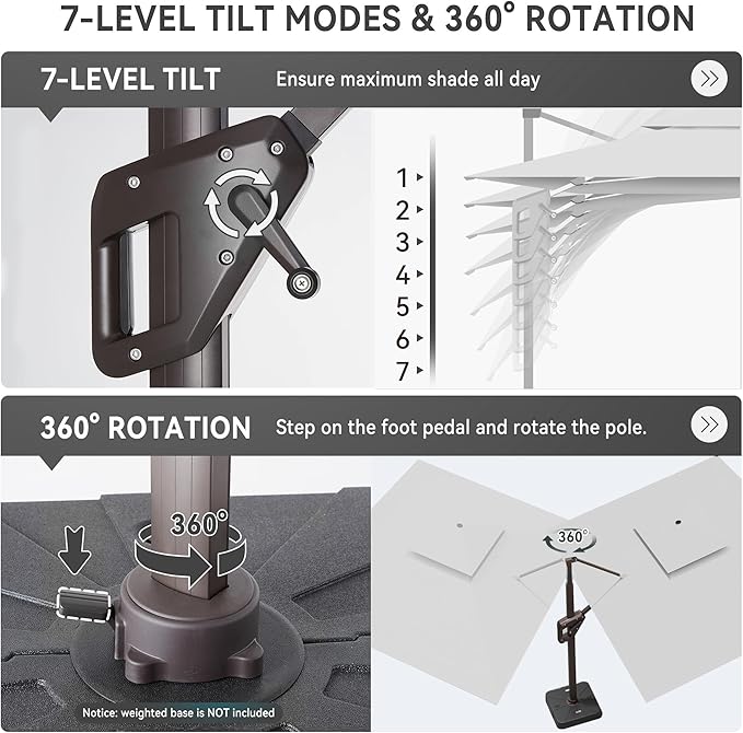 10 X 13 FT Cantilever Outdoor Patio Umbrella with LED Lights Large Heavy Duty 360° Rotation Double Top Offset Rectangular Umbrellas for Backyard Garden Pool Outside Deck, Fog Grey
