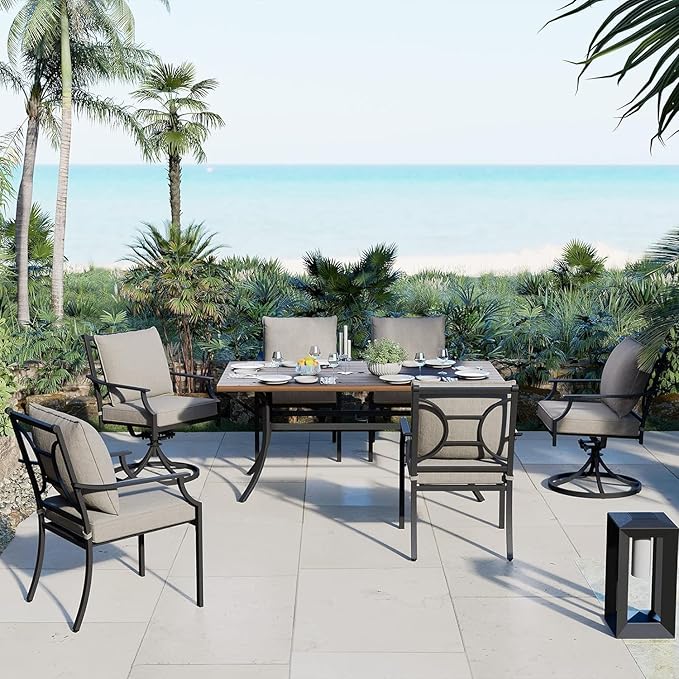 Grand patio 2-Piece Outdoor Dining Chairs Patio Fixed Dining Chair Set of 2 Frame with Removable Grey Olefin Cushions