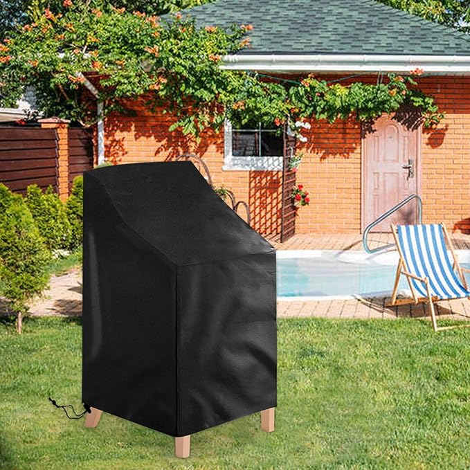Waterproof Stackable Chair Covers, Uranshin Outdoor Patio Furniture Covers Stacked Chairs 210D Oxford Lounge Chair Covers Outdoor Stack Chairs for All Weather Protection (25"L x 25"W x 47”H (2PCS))