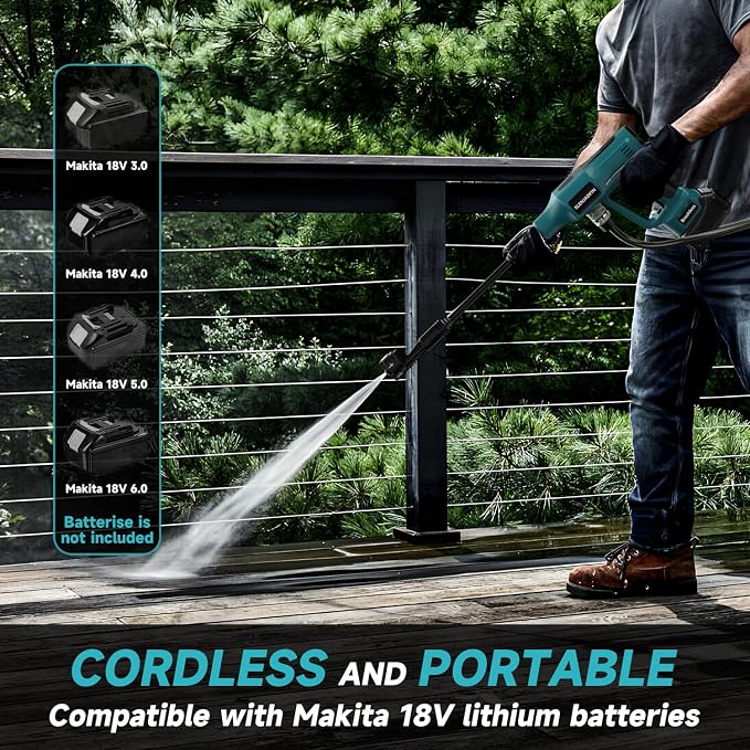 SLENJADFIN Cordless Portable Washer Compatible with Makita 18V Battery, Portable Handheld Cleaning Tool with Brushless Motor, 6-in-1 Nozzle, 4 Level Adjustable for Car Floor Fence Wall (Tool only)