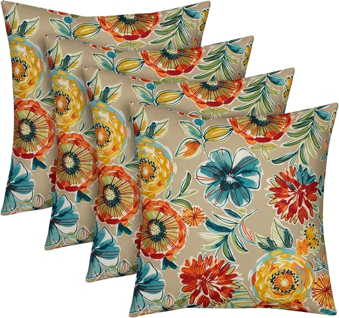 RSH DECOR Square Throw Pillows Set of 4, 24" x 24", Outdoor Pillows Waterproof, Outdoor Pillow Covers, Pillow Covers for Couch, Colsen Sonoma, Made in USA