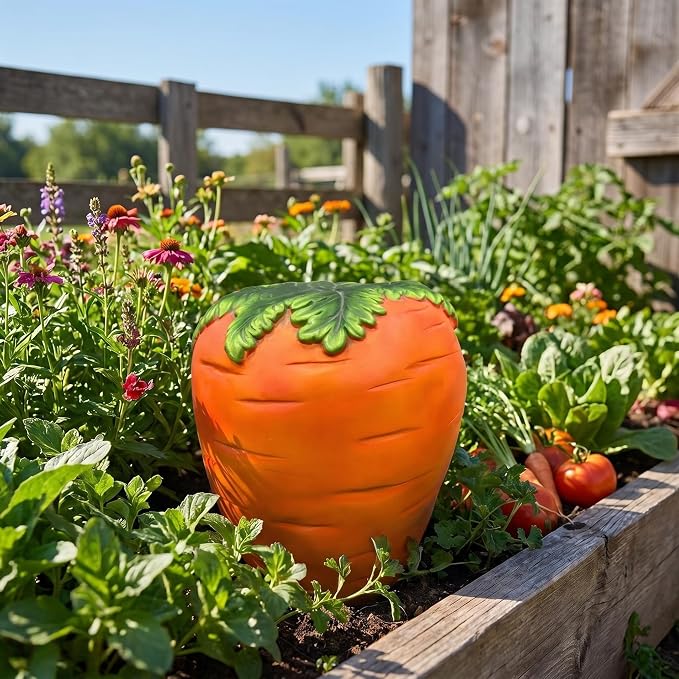 16" Orange Carrot Resin Garden Stool, Multifunctional Outdoor Side Table & Plant Stand, Weatherproof Decorative Sculpture, Funny Unique Gift for Patio Yard Lawn & Housewarming