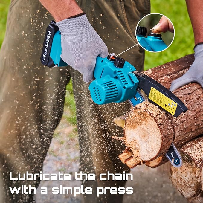 SEESII Mini Chainsaw 8 inch,Cordless Chainsaw w/ 2pcs 2000mAh Batteries,Oiler System & Replacement Chain,Handheld Chain Saw w/Safety Lock,Battery Powered Chain saw for Wood Tree Cutting,CH820+