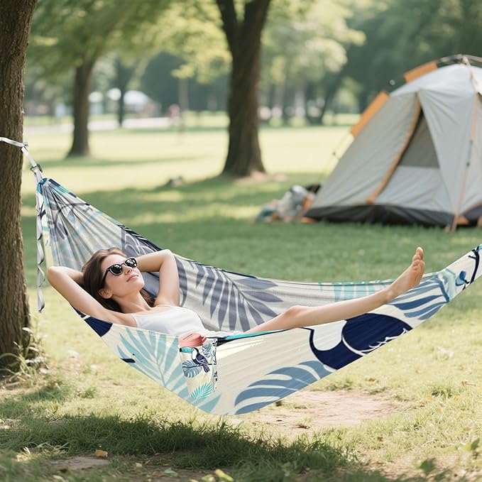 Toucan and Tropical Leaves Outdoor Hammock with Tree Straps for Outside Patio Garden