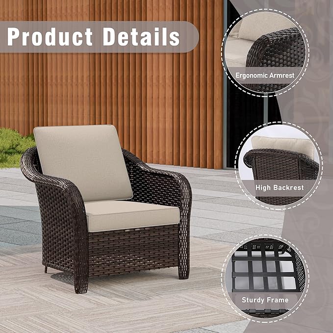 3 Piece Patio Wicker Bistro Set, 2 All-Weather Use Outdoor Wicker Chairs with PE Rattan Side Table,Ideal for Porch, Backyard, Balcony, Poolside, Beige
