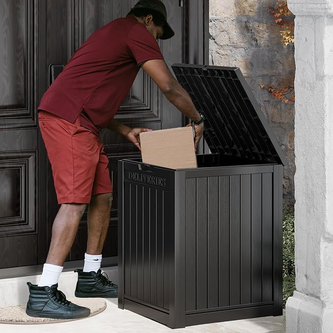 NUNU LAB Package Delivery Box for Outside, 51 Gallon Storage Deck Box with Lockable Secure, Waterproof Large Resin Drop Boxes for Porch