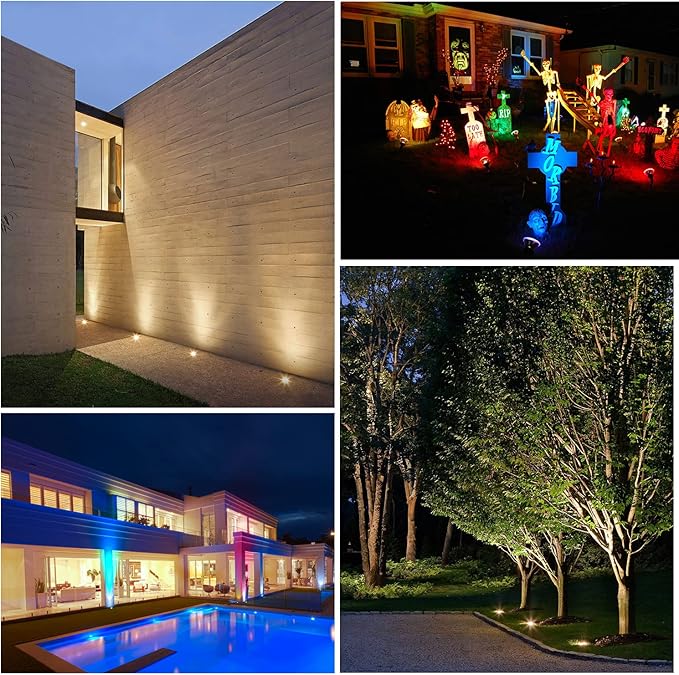 Junview Low Voltage Landscape Lights Christmas 10W RGBW Warm White LED Well Landscape Lighting Waterproof Outdoor 12V-24V Pathway Deck Ground Garden RGB Christmas Well Lights (2)