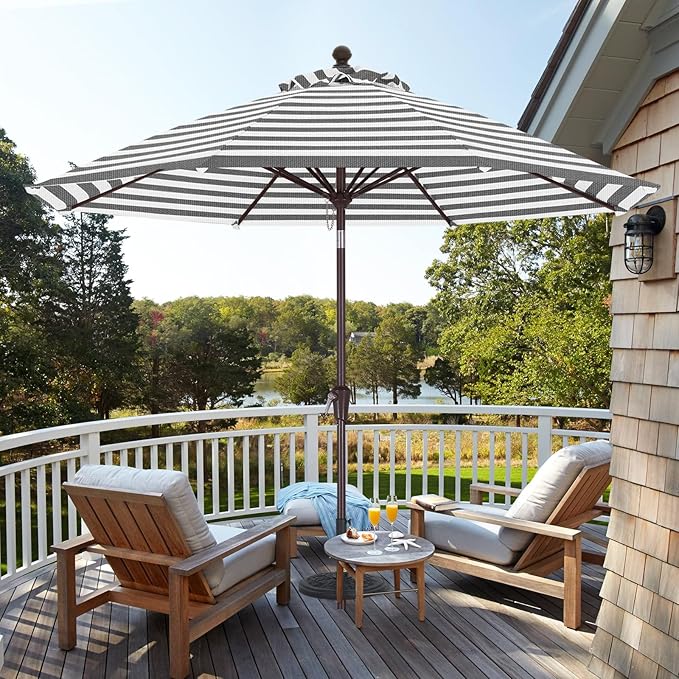 ABCCANOPY OLEFIN® 5-Year No Fading 9FT Patio Umbrella, Outdoor Table Umbrella with 8 Sturdy Ribs for Deck, Backyard, Yard (Gray Stripe)