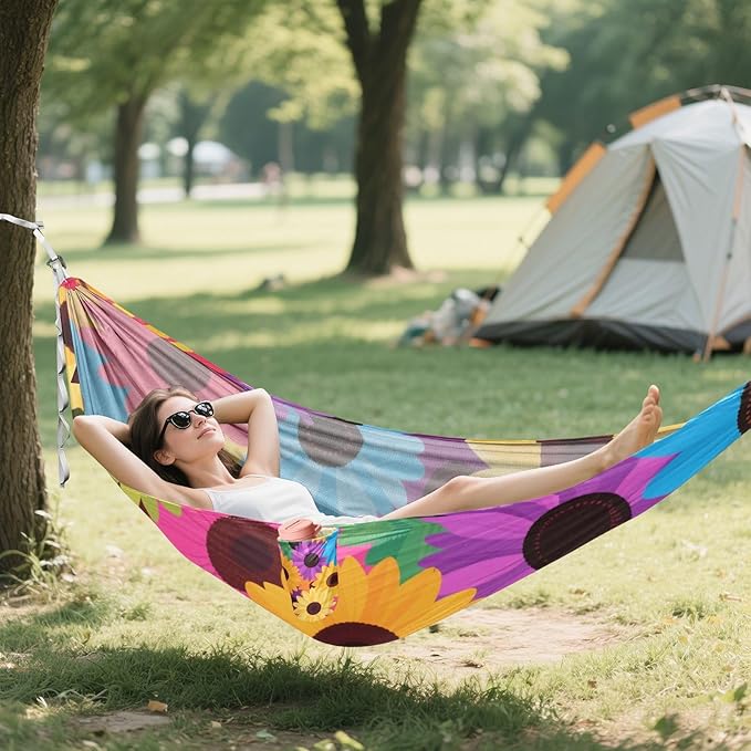 Colorful Cartoon Sunflowers 330lb Capacity Outdoor Hammock with Portabl Carry Bag Fabric Hammock for Indoor Outdoor Patio amacas para patios con Base de adultos