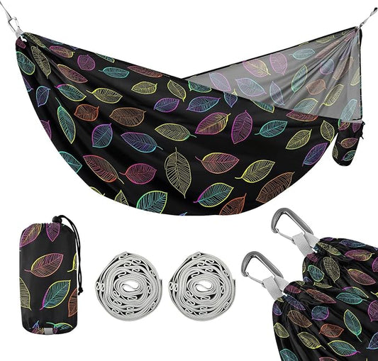 Camping Hammock Outdoor Hammocks for Outside Neon Leaves Beach Trees Portable Lightweight with Pockets Tree Straps Indoor