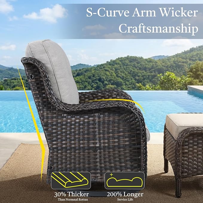 Wicker Patio Furniture Set- 4 Pieces Swivel Patio Chairs,PE Rattan Outdoor Rocking Chairs Porch Furniture for Garden Deck