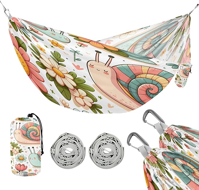 Portable Single Hammock Snail and Pink Flowers Garden Yard Outdoor Hammocks