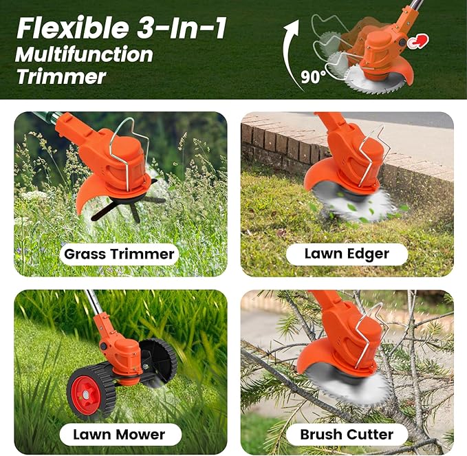 Cordless Weed Wacker, Stringless Electric Weed Eater & Lawn Edger with 2x2000mAh Battery. Lightweight Weed Cutter/Grass Cutter, 5 Different Blades & Wheels,Suitable for Garden Yard Trimming