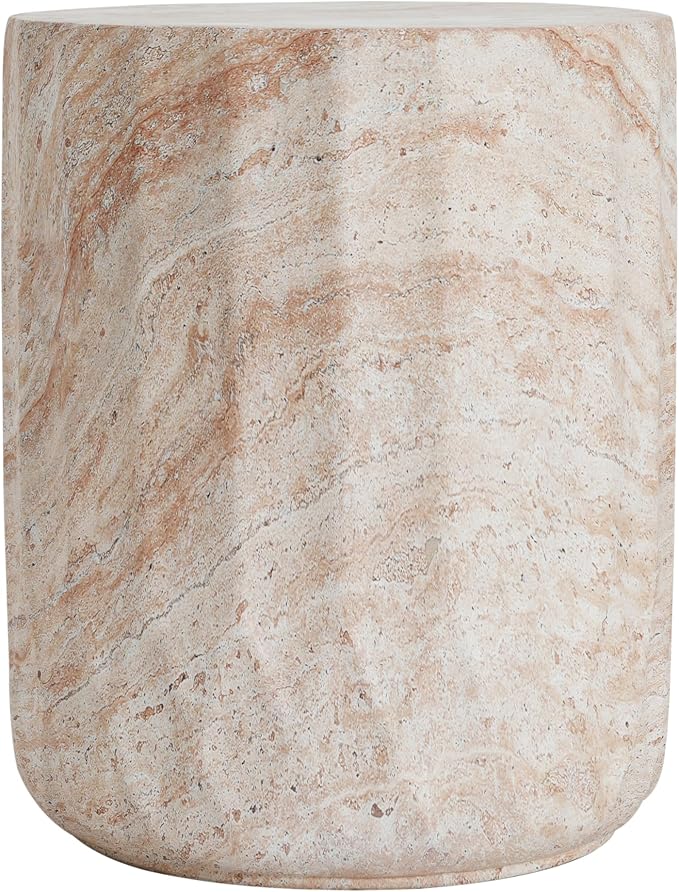 Christopher Knight Home Jayme 18.5" Indoor Outdoor Cylinder Accent Side Table, Patio Decorative End Table, Lightweight Concrete Garden Stool for Patio Living Room Balcony & Garden Decor, Travertine