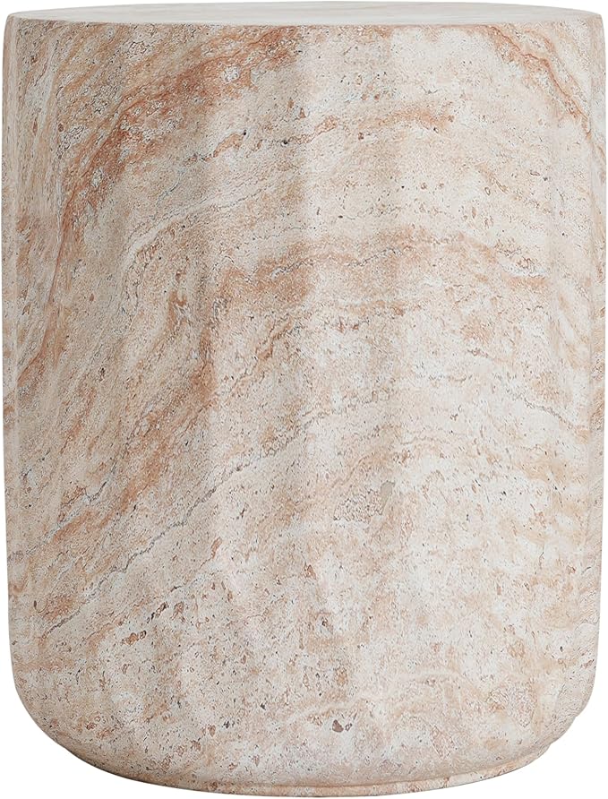 Outdoor Side Table Concrete Side Table Faux Marble End Table Stone Side Tables Patio Small Coffee Tables Travertine Garden Stool Plant Stand for Porch, Backyard Patio, Cylinder