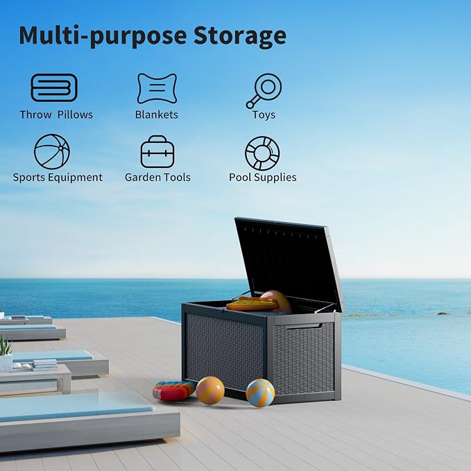 325 Gallon Outdoor Storage Box, Extra Large Waterproof Resin Deck Box with Lockable Lid Storage Bin for Patio Furniture Cushion, Garden Tools, Pool Accessories, UV-Resistant Outside, Black