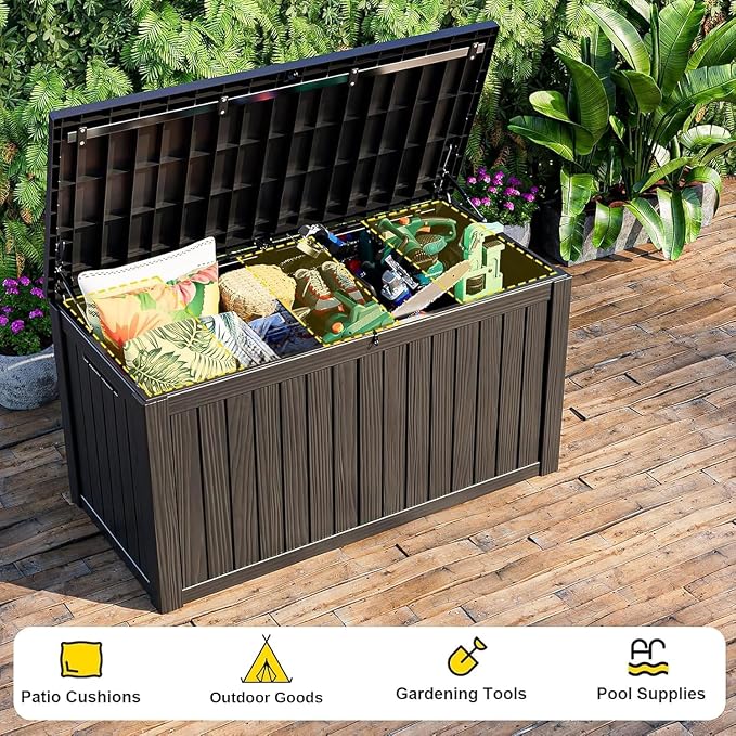 Vixzen 75 Gallon Deck Boxes Outdoor Waterproof, Resin Lockable Storage Box for Patio Cushions Storage Furniture, Garden Tools, Pool Supplies, Weatherproof and UV Resistant (Black, 75 Gallon)