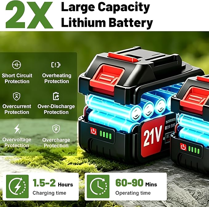 Cordless Weed Wacker Electric Eater Battery Powered 21V x 2 Battery Operated Stringless Weed Trimmer 3-in-1 Grass Trimmer/Lawn Edger/Brush Cutter with 4 Types Blades & Wheels for Garden Yard